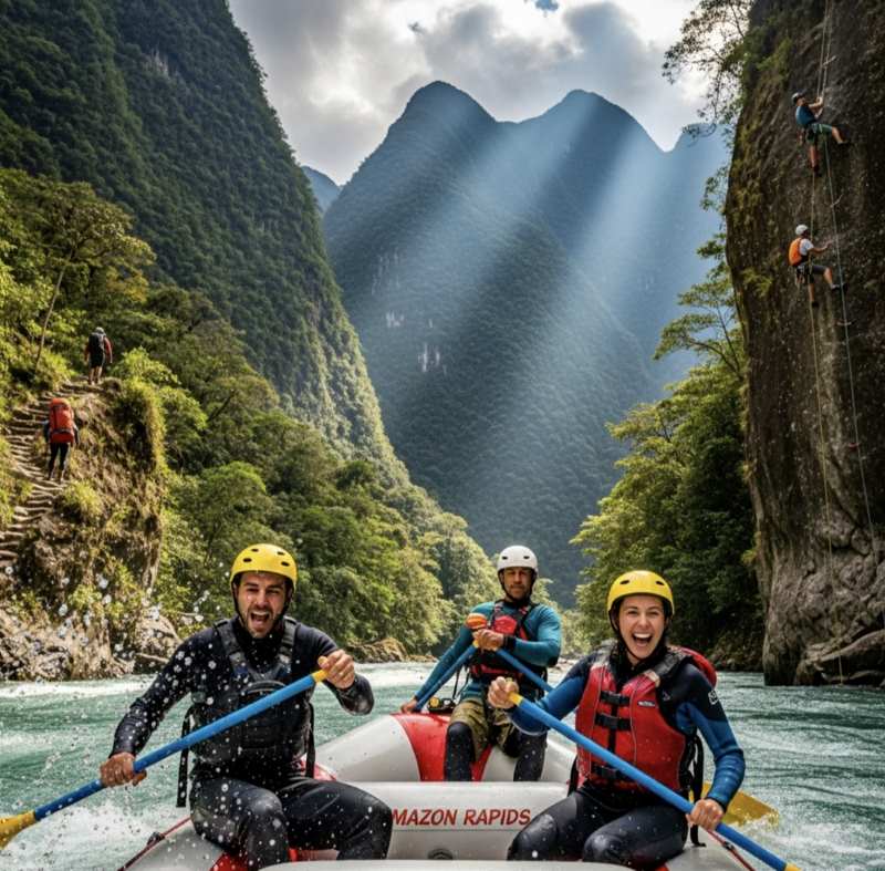 Grupo haciendo Rafting