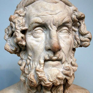 Fotografía del busto de Homero en el Museo Británico de Londres. Copia romana de un original helenístico perdido del siglo II a. C. Procedente de Baiae, Italia. 